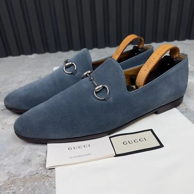 GUCCI Penny Horsebit Mocasines Tacones Azul Gamuza 9 G o 9.5 EE. UU. o 43 EUR * Foto 1 de 4