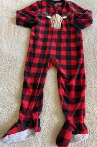 Pijama Just One You Boys rojo negro a cuadros marrón alce manga larga 2T - Imagen 1 de 8