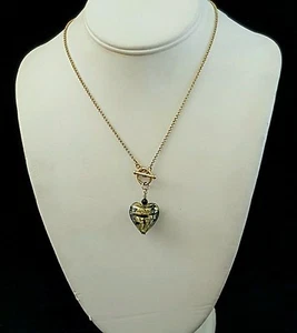 Collar Palanca Negro y Oro Corazón Veneciano Oro 14K Relleno Cadena Ajustable - Imagen 1 de 3