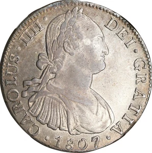 Mexico Charles IV Silver 8 Reales 1807 Mo TH Mexico City Mint. NGC AU-58 - Picture 1 of 6