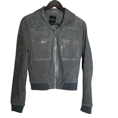 Chaqueta Marciano 100% Gamuza Cabra Cremallera Frontal Gris Bolsillos Talla Pequeña Foto 1 de 4