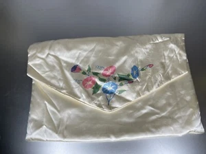Vintage Lingerie Bag Ivory Satin Colorful Floral Envelope Large Bag - Picture 1 of 8