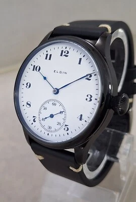 Elgin 12s Pocket Marriage Pocket Watch Conversion 44mm Black PVD 1917 Movement - Image 1 of 4