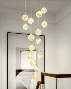 Spiral LED glass copper Lamp Duplex Stair Chandelier lobby hall Pendant Light yc - Picture 1 of 11