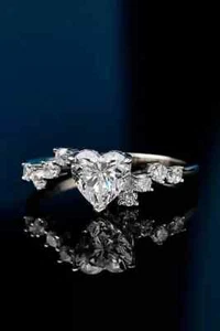 Women's Engagement Ring 2Ct Lab Created Diamond Heart Cut 14K White Gold Plated - Picture 1 of 5