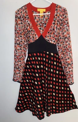 De Colección Diseñador SEDA Y2K Catherine Malandrino Multicolor Patrón Geométrico, Indie, Foto 1 de 4