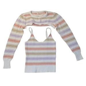 Anthropologie Set Canotta Maglione Arancione a Righe Spalline e Cropped Donna Taglia M - Foto 1 di 12