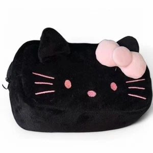 Estuche para lápices de almacenamiento de maquillaje de felpa Hello Kitty bolsa de estudiante negro rosa Kawaii - Imagen 1 de 8