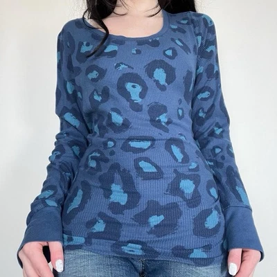 Y2K 2000s Leopard Print Slim Fitted Long Sleeve Top Grunge Emo Scene Cheetah XL - Image 1 of 4