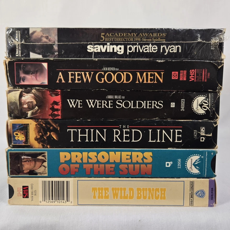 War Movie VHS Lot 6 A Few Good Men Saving Ryan Red Line Soldiers Wild Bunch Sun - Image 1 of 4
