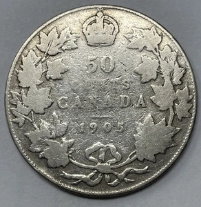 1905 Key Date Canada Silver 50 Cent. VG Detail, Cleaning/sm Hole. D-1301 - Picture 1 of 3