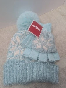 Cappello Tinsel Fiocco di Neve Beige Holiday Time con Guanti Pom Pom Guanti Taglia Adulto - Foto 1 di 4