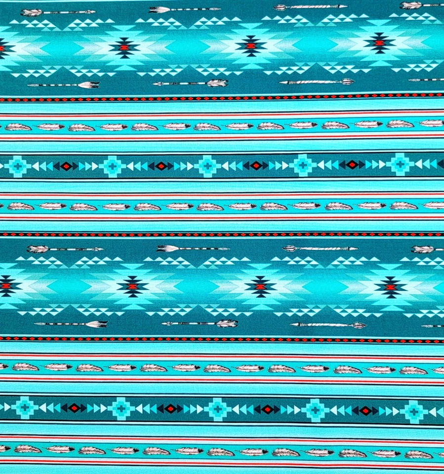 BOLT END 34 INCHES Elizabeth Studio Turquoise Stripe Tucson Cotton Quilt Fabric - Image 1 of 1