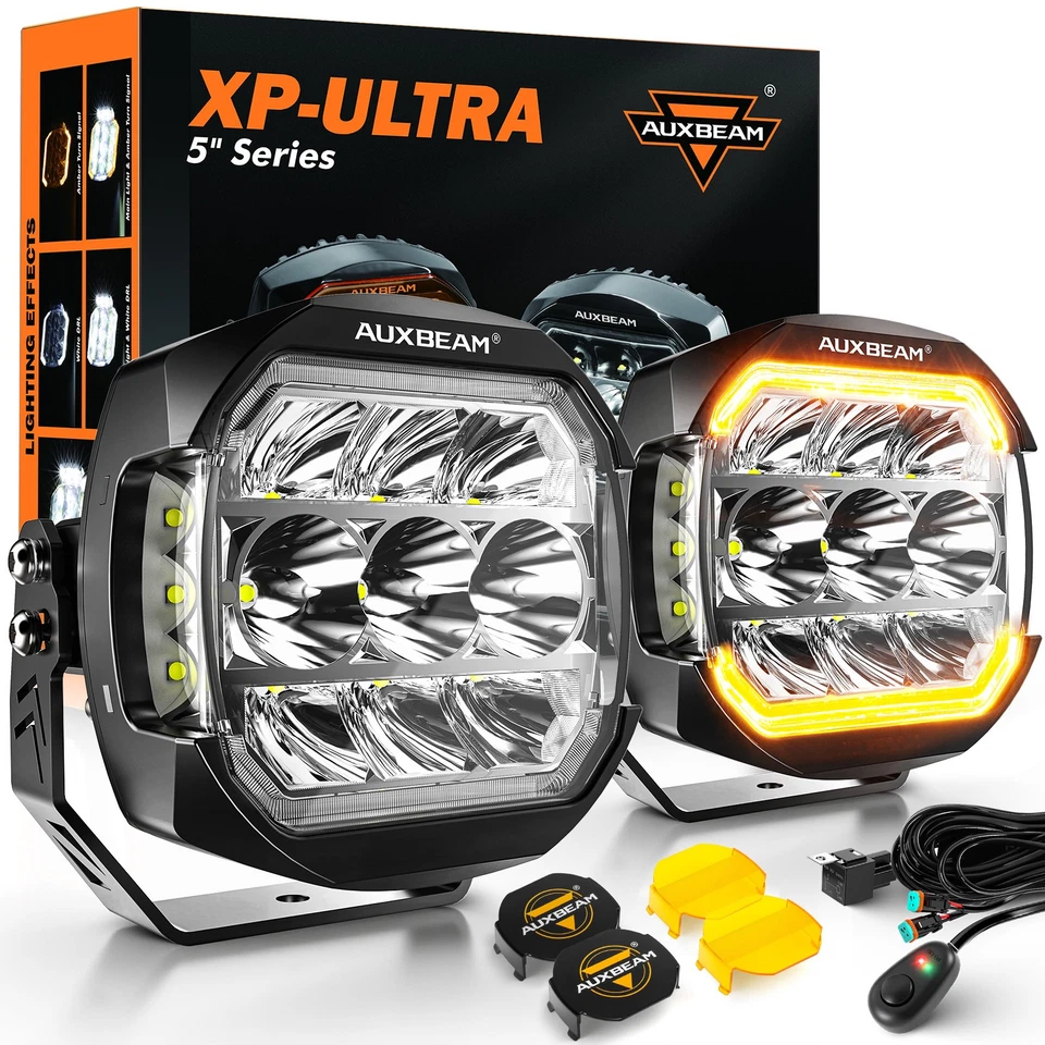 2X 5" LED Faro Motocicleta Conducción Luces Antiniebla Ámbar DRL Vainas para Harley Foto 1 de 4