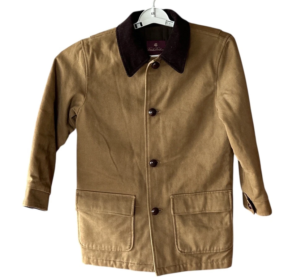 Brooks Brothers Chore Barn Coat Boys Medium Brown Canvas Lined Corduroy Collar - Image 1 of 4