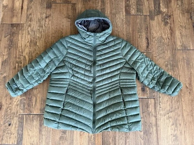 Lands End Womens Down Jacket Puffer Green Herringbone Plus Sz 2X, Lk nw! - Image 1 of 4