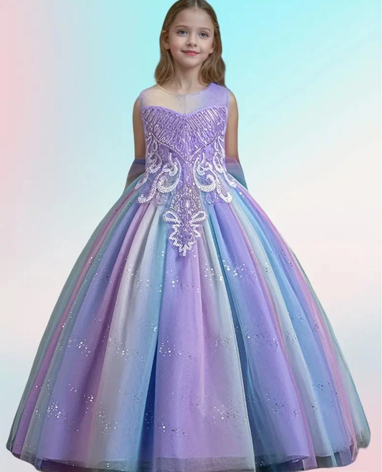 Girls Princess Fairy Birthday Pagent Dress 7/8 Iridescent Sequins 💙🩵💜🩷🤍💚 - Image 1 of 4
