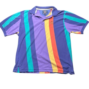 Vtg Chaps Ralph Lauren Polo Shirt Mens Medium Vertical Stripe Crest Crown Y2K - Picture 1 of 12