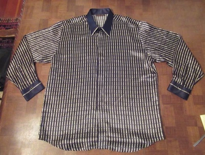 Barcelino hand-made Italian-made silk black gold button-front shirt 2XL - Image 1 of 4
