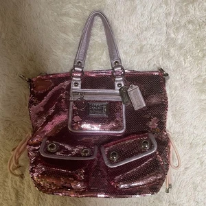Coach Poppy Limited Ed Sequin Spotlight Pink Tote Bag Acrylic Charms 13821 HTF - Picture 1 of 11