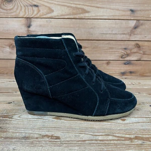Clarks Boots Womens Size UK 5 Black Suede Wedge Hidden Heel Lace Up Ankle Shoes - Picture 1 of 13