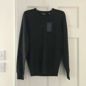 NWT Hart Schaffner Marx V-Neck Cashmere Sweater Charcoal Dark Gray size M