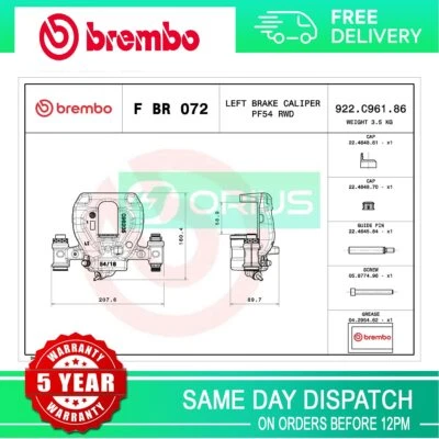 Fits Mercedes Sprinter 2018- 2.1 CDi 3.0 Brake Caliper Rear Left Brembo - Image 1 of 4