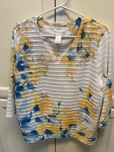 Alfred Dunner Flower Power Floral Textured Knit Top, style 91451 WD, size Large - Picture 1 of 4