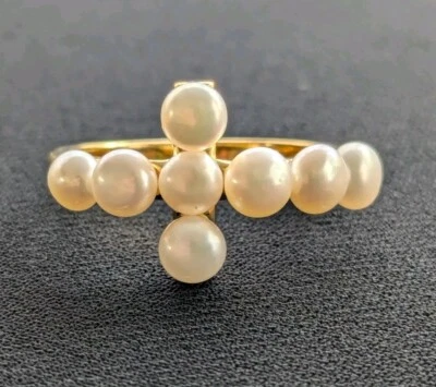 Anillo Cruz Perla Cultivada Honora con Banda Tono Dorado Talla 7 Foto 1 de 4