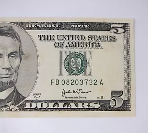 2003A $5 Bill #FD08203732A - Picture 1 of 5