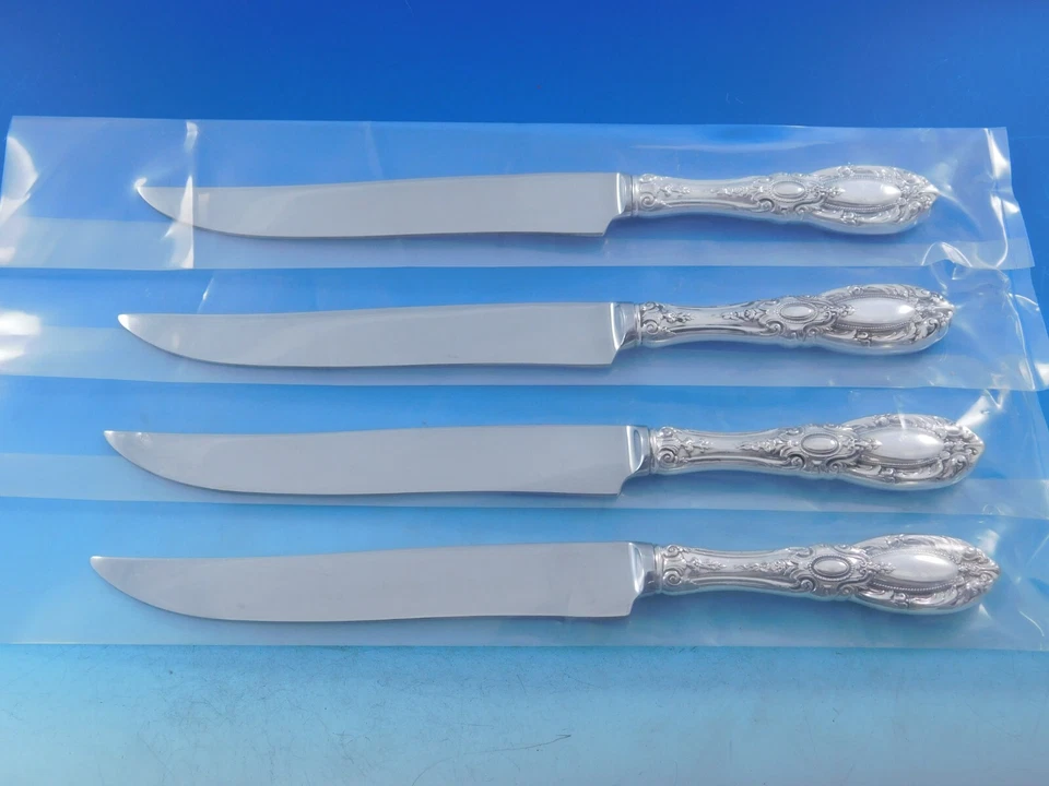 Conjunto de facas para bife King Richard by Towle prata esterlina 4 peças tamanho Texas personalizado - Imagem 1 de 4