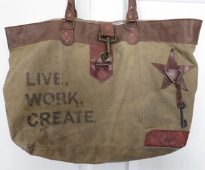 Mona B Purse Live, Work, Create Canvas Tote Bag Large Recycled Statement Bag - Picture 1 of 14