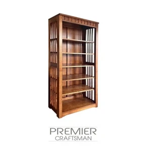 Stickley Style 72" Mission Spindle Bookcase Craftsman Solid Oak Bookshelves - Picture 1 of 3