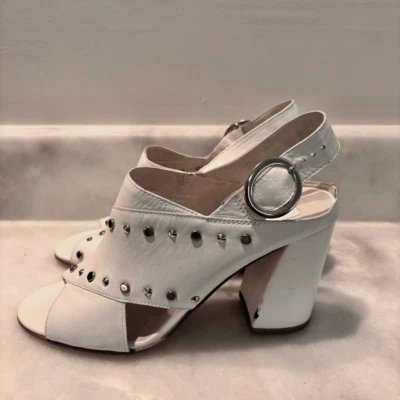 Topshop Nixie Studded Peep Toe Block Heel Sandals White Size 10 - Image 1 of 4