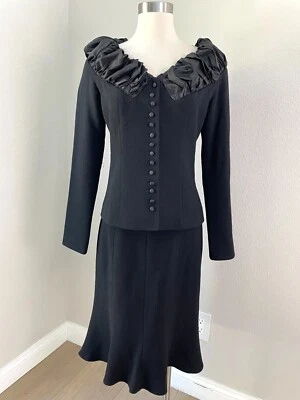 Teri Jon Rickie Freeman Womens Size 6 Black 2 Piece 100% Wool Skirt Set - Image 1 of 4