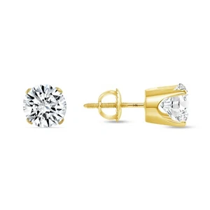 1.5 Ct Round LabCreated Grown Diamond Earrings 14K Yellow Gold F/VVS Crown Screw - Picture 1 of 4