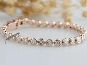 Women's Tester Pass Moissanite Tennis Bracelet 3mm 7.25" Rose Gold Plated Silver - Picture 1 of 8