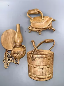 Vintage Sexton Black Cast Iron Wall Decor 1966 Stove, Oil Lamp and Iron Set - Picture 1 of 6