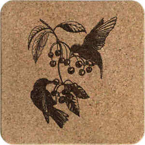'Starlings & Wild Cherries' Square Cork Trivet / Pot Stand (TR00016779)