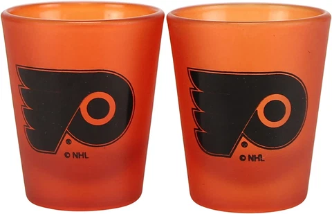 Philadelphia Flyers NHL Hockey Frosted Shot Glass SET OF 2 FREE SHIP SALE NEW Cover
