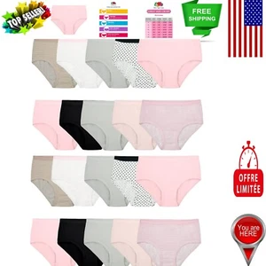 Multipack of Girls' 14 Cotton Briefs with Ravel-Free Waistband and Full Coverage - Picture 1 of 6
