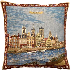 QUAI GRASLEI QUAY GENT GHENT, BELGIAN 18" TAPESTRY CUSHION COVER WITH ZIP, 01849 - Picture 1 of 7