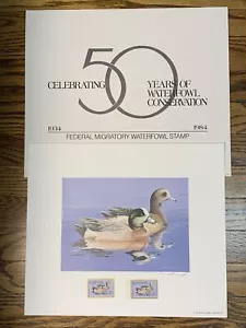 RW51 1984 Federal Duck Stamp Print Widgeons 50th Anniversary & 2 Stamps #13,943 - Picture 1 of 9