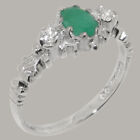 Solid 9ct White Gold Natural Emerald & Diamond Womens Trilogy Ring