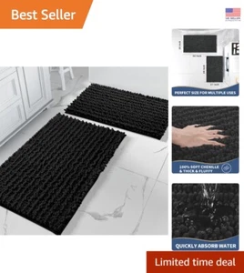 Ultra-Comfort Black Chenille Bath Mats Set | Super Absorbent & Machine Washable - Picture 1 of 9