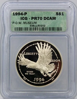 1994 Proof POW Museum Silver Dollar Commemorative - ICG PR70 DCAM !! - Image 1 of 2