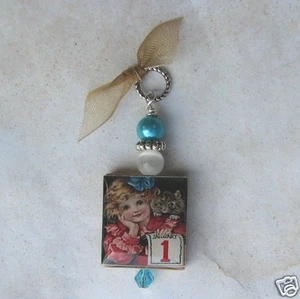 Happy New Year Pendant Charm Christmas Holiday Vintage Scrabble Cat Kitty Kitten - Picture 1 of 1