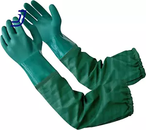 Rubber Pond Gloves Extra-Long 26" Chemical Resistant Gloves Reusable Heavy Duty - Picture 1 of 12
