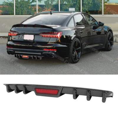 适用于奥迪 A6 S6 C7 C8 碳纤维后保险杠扩散器带 LED 刹车尾灯 — 第 1/4 张图片
