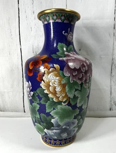 GORGEOUS RARE HUGE ANTIQUE CHINESE BLUE FLORAL CLOISONNE VINTAGE VASE 20" TALL - Picture 1 of 15